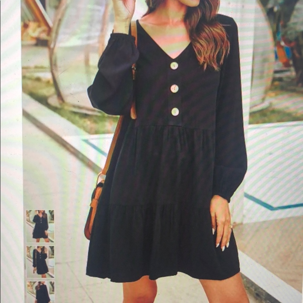 Black Button Accent Tunic Dress